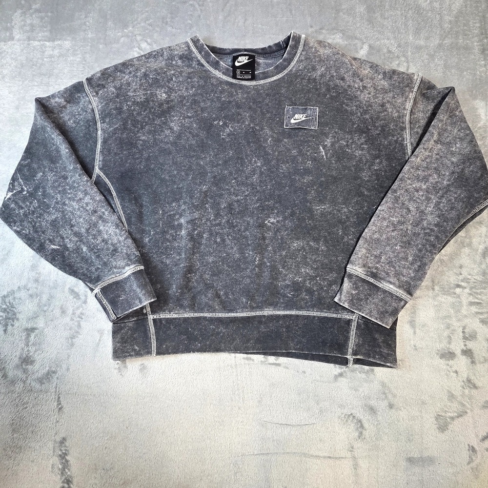 Nike Sweatshirt Mens M Grey Good Acid Wash Fleece Crewneck CV8590-010 Pullover